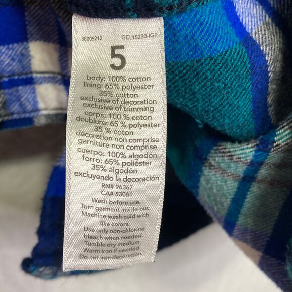 OshKosh Bgosh Boy's Size 5 Cotton button down Blue and Green plaid Shirt - Picture 4 of 6